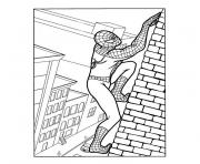 Coloriage spiderman grimpe le mur d'une maison