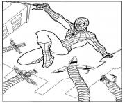 Coloriage Docteur Octopus tente d'attraper Spider-Man dans les airs