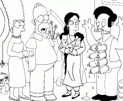 Coloriage dessin simpson Apu avec sa femme et ses enfants