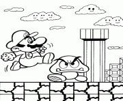 Coloriage Mario saute sur un champignon