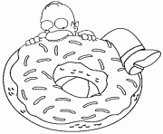 Coloriage Homer essaie de manger un enorme donuts