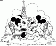 Coloriage Mickey et Minnie en amoureux a Paris