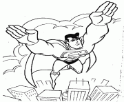 Coloriage Superman vol au dessus des gratte ciels