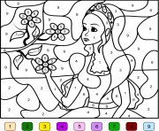 Coloriage magique princesse barbie avec fleurs facile maternelle