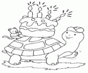 Coloriage tortue porte un gateau d anniversaire