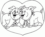 Coloriage deux cochons dans un coeur