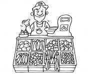 Coloriage vendeur fruits et legumes