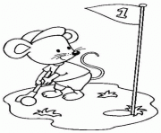 Coloriage Une souris joue au golf