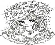 Coloriage coloring adult back to childhood manga girl flowers