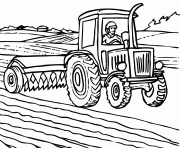 Coloriage fermier tracteur en action