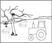 Coloriage tracteur arbre cheval