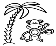 Coloriage palmier avec singe