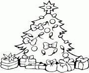 Coloriage sapin de Noel avec des boules et des cadeaux