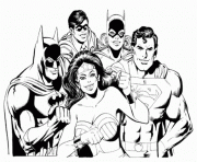 Coloriage wonder woman et ses amis batman superman robin catwoman dc comics