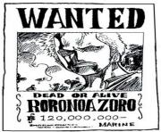 Coloriage one piece wanted roronoa zoro dead or alive