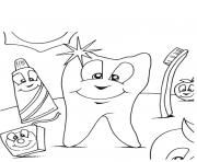 Coloriage une dent propre avec brosse à dent et dentifrice pour enfants