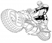Coloriage spiderman avec sa spider moto auto tres rapide
