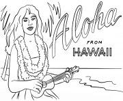 Coloriage hawaienne fille avec ukulele danseuse vacance ete