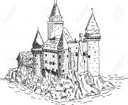 Coloriage chateau fort du moyen age pres de la mer
