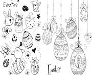 Coloriage easter doodles paques oeufs lapins