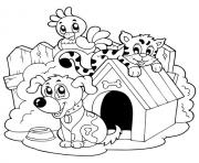 Coloriage chien avec ses amis animaux