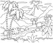 Coloriage nature paysage volcan