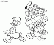 Coloriage Donald porte les cadeaux de Daisy Disney