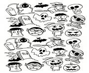 Coloriage halloween fantome vampire citrouille doodle
