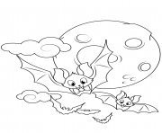 Coloriage chauve souris dans les airs lune halloween