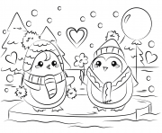 Coloriage pingouin couple en amour st valentin