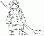 Coloriage un enfant avec une tenue de hockey trop grande pour lui