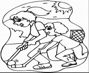 Coloriage deux filles jouent au hockey sur gazon