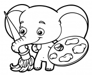 Coloriage bebe elephant qui peinture