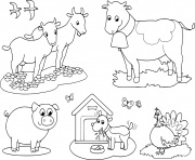Coloriage animaux de la ferme pour les enfants de chevre vache cochon dindon le chien et avale
