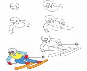 Coloriage comment dessiner ski de fond