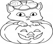 Coloriage chat dans une citrouille halloween