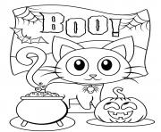 Coloriage Halloween Boo Chat noir citrouille