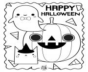 Coloriage joyeuse halloween avec fantome citrouille et chat