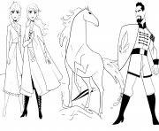 Coloriage Anna et Elsa avec le cheval Nokk contre le Lieutenant Mattias de La reine des neiges 2