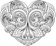 Coloriage mandala en forme de coeur floral et motifs varies