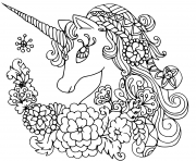 Coloriage licorne mandala avec de jolies fleurs