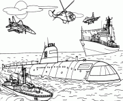 Coloriage transport militaire bateau navire sous marin helicoptere