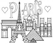 Coloriage ville de paris monuments Tour Eiffel Arc de triomphe Cathedrale Notre Dame de Paris