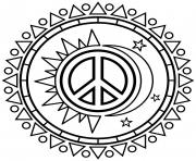 Coloriage soleil lune avec symbole de la paix peace