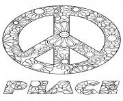 Coloriage sumbole de paix peace en anglais motif fleurs