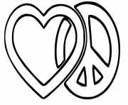 Coloriage logo paix et amour peace and love
