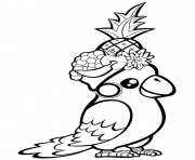 Coloriage un perroquet mignon avec des fruits sur la tête