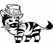 Coloriage zebre mignon avec chapeau haut de forme