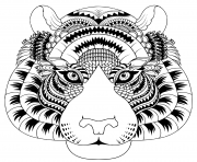 Coloriage tete de tigre avec details zentangle