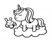 Coloriage maman licorne avec son bebe sur un nuage